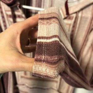 Soft multireddish colored striped pull over with hood